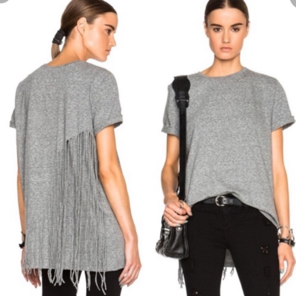 RtA grey short sleeve fringe tee shirt size medium